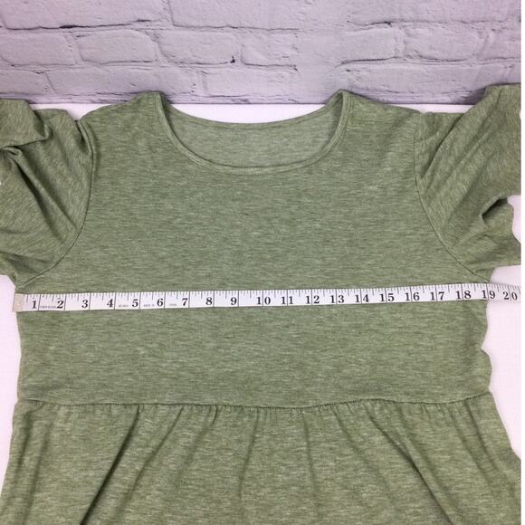 Hibluco Round Neck Flared Short Sleeve Soft Tiered Babydoll Green Tunic Top Sz L - Picture 5 of 9